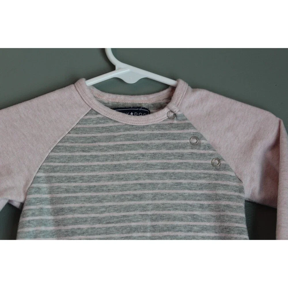 Toobydoo Chloe Stripe Baby Girls Long Sleeve Jumpsuit Pink Gray Size 6-12M